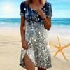 Women's Fashion Graceful Retro Print Summer Spring Short Sleeve O-Neck Casual Dresses