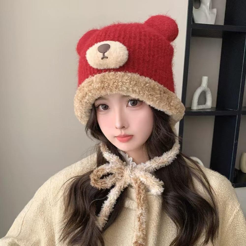 Korean Style Drawstring Bag-Hat New Design Women's Bear Hats Cute Crossbody Bag Hat  Female