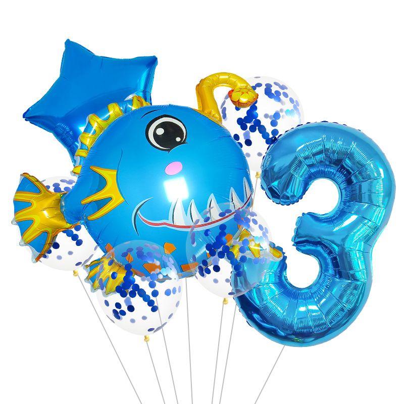 Ocean Theme Balloon Set Kids Birthday Number Balloon Decor