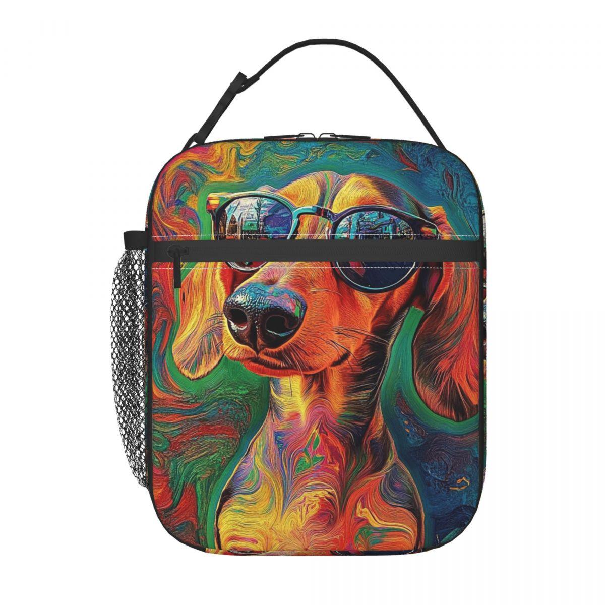 

Sausages Dog With Glasses Insulated Lunch Bag for Women Office Cooler Thermal Food Box Tote Portable Lunch Boxes Container One Size
