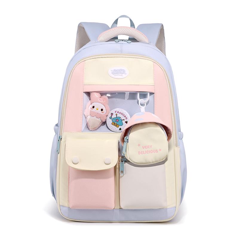 Large Capacity Backpack Color Block Student Schoolbag
