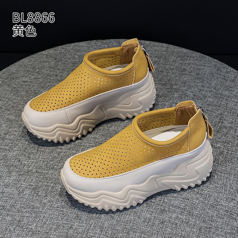 Dad Shoes Summer New Leather Thick-soled Heightening Small Breathable Hollow Hole Shoes