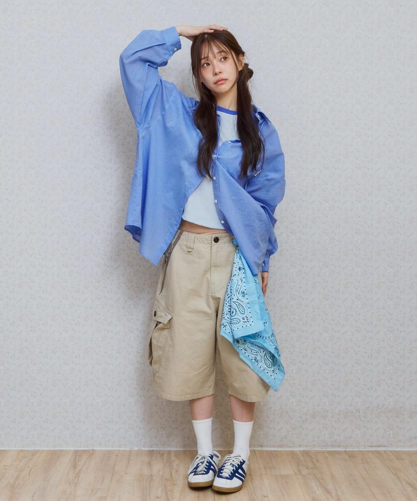 KIJIKO Ke614. Washed Bermuda Cargo Pants Beige Gray