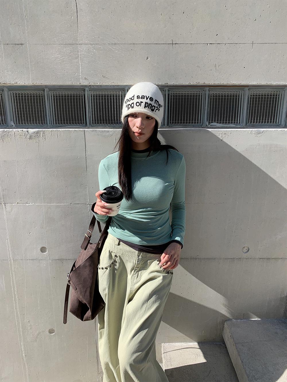 

Yuyi 2025 Women s Autumn/Winter Tencel Base Layer: Slightly Transparent Long Sleeve Solid Color T-shirt (c251015) One Size зелений