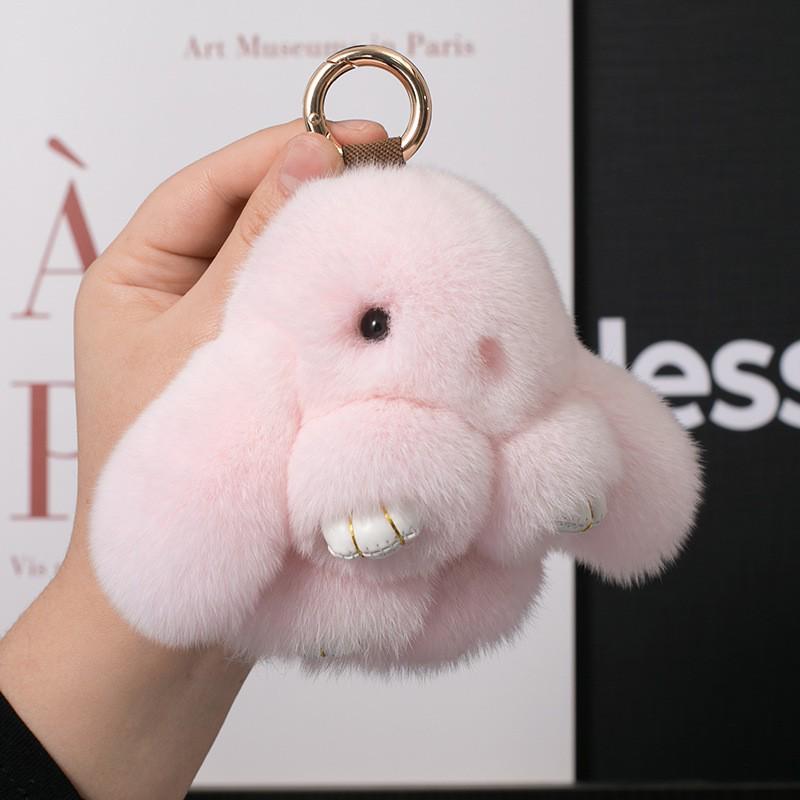 Cute Faux Mink Fur Plush Bunny Pendant Keychain Charm