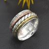 Three Tone Spinner Ring 925 Sterling Silver Statement Jewelry Handmade Ring