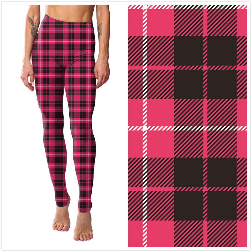 European & American Striped Plaid Print Slimming Nine-Point Plus Size Leggings