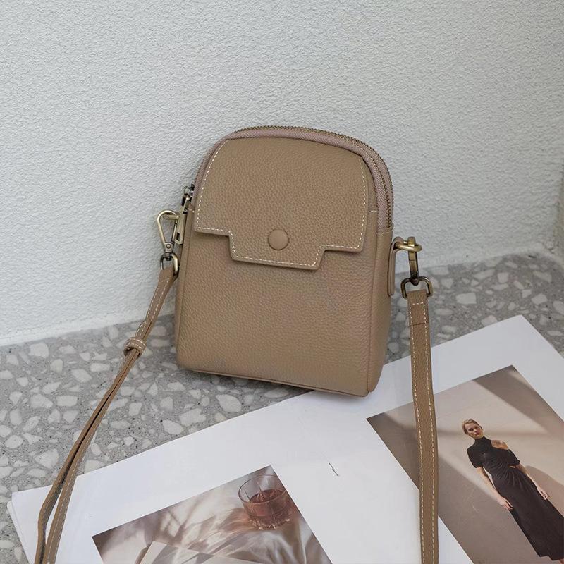 

2025 New Genuine Leather Phone Bag for Women Fashionable High-end Feel Single Shoulder Crossbody First Layer Cowhide Small Bag 14.5*19*7 хаки