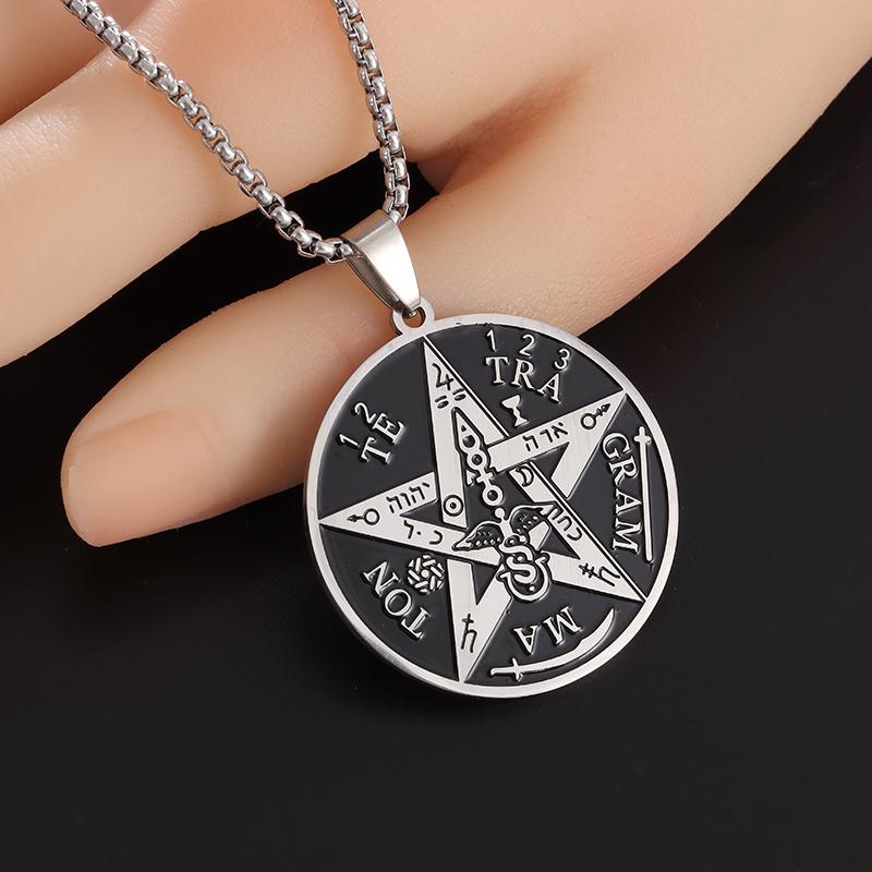 Witchcraft Pentagram Necklace Stainless Steel Men\\\\'s Jewish Hebrew Tetragrammaton Solomon Pendant Amulet Jewelry