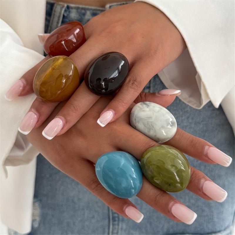 Delicate Textured Wide Band Rings Comfort Fit Stylish Finger Stacking Rings Resin Texture Layering Accessory for Daily