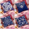 Ethnic Style Blue Floral Pillow Case Soft Plush Fabric DoubleSided Printed Cushion Cover Warm Winter Sofa Pillow Case