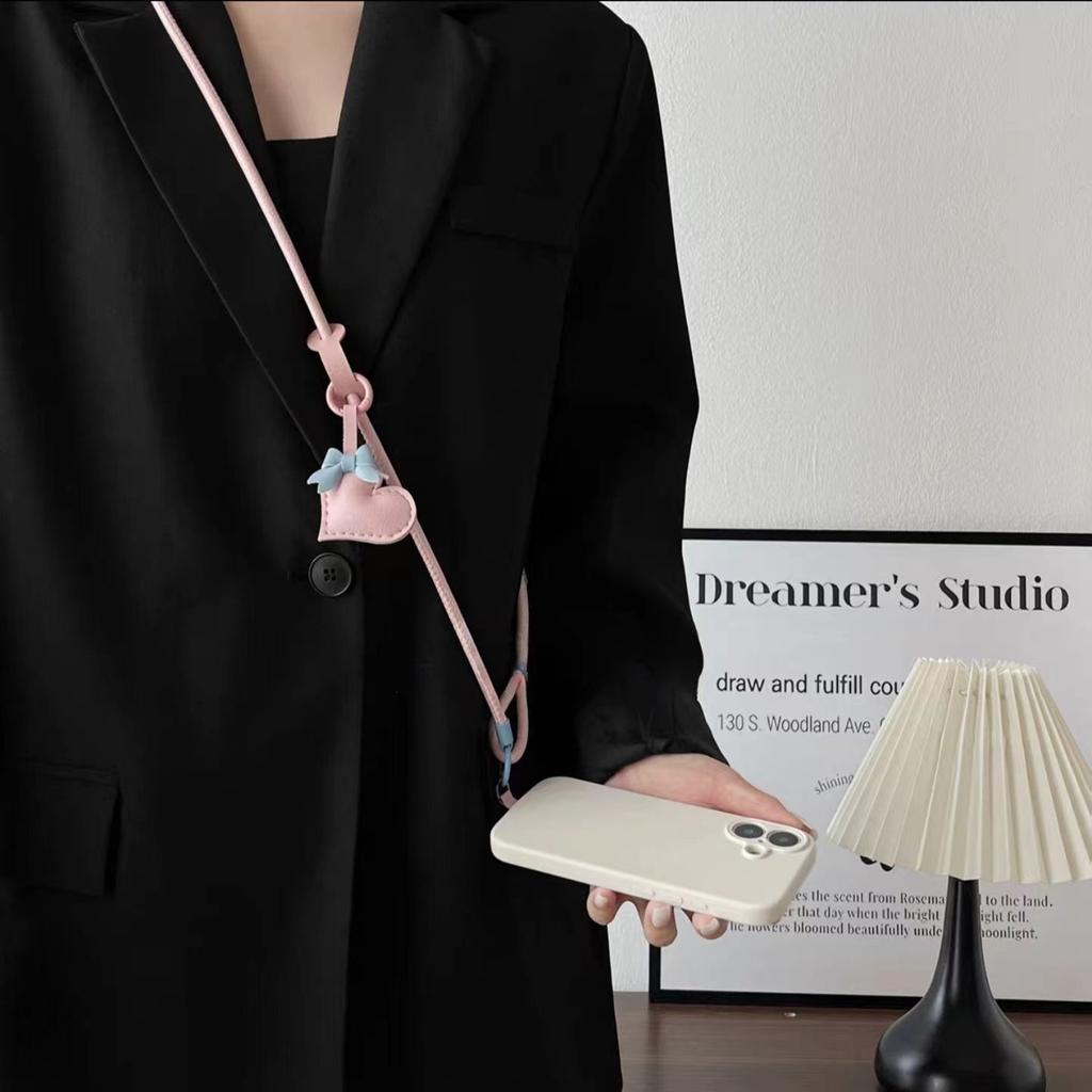 Leather Messenger Mobile Phone Lanyard Love Pendant Long Adjustable Neck Strap Strong and Durable Gasket Anti-lost Women