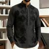Men Geometric Ethnic Print Stand Collar Long Sleeve Shirt
