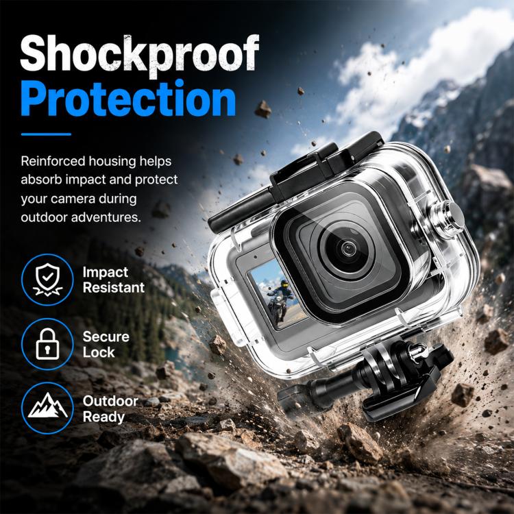 Transparent‑60m‑Depth Waterproof‑Diving‑Housing‑Case, Dual‑Cold‑Shoe Underwater‑Protective‑Shell With Anti‑Fog‑Sheets For GoPro MISSION 1 / 1 PRO