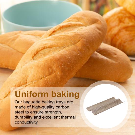 מחבת לחם בגט נון-סטיק גלי תבנית באגט מחוררת מגש אפייה בגט ללחם איטלקי מחמצת