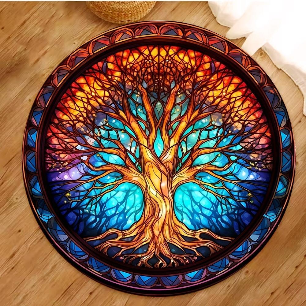 Tree of Life Round Rugs Yoga Floor Mat Nature Mandala Design Circle Carpet Home Living Room Bedroom Decor Ancient Spiritual Rug