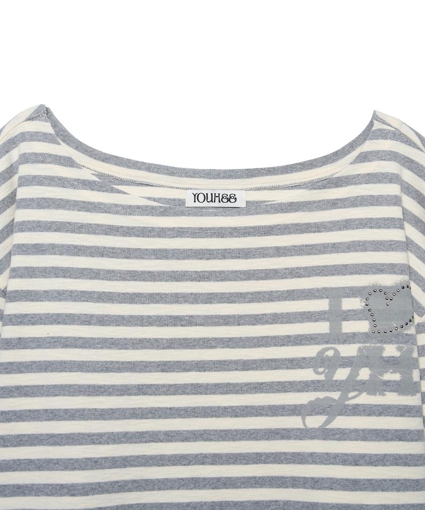 YOUHEE Stripe Off-Shoulder Long Sleeve_Melange Gray