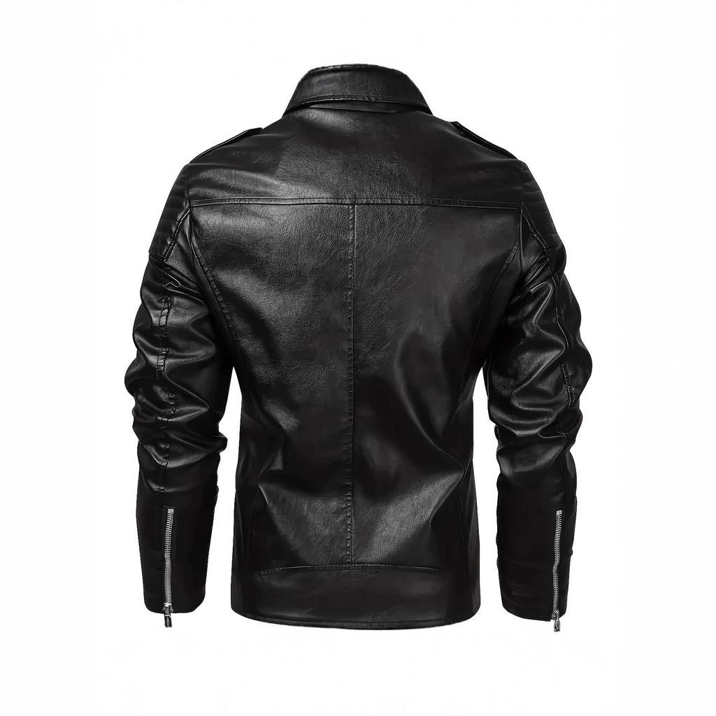 Autumn new European and American trendy men's locomotive multi-zipper leather jacket, large size leather jacket B