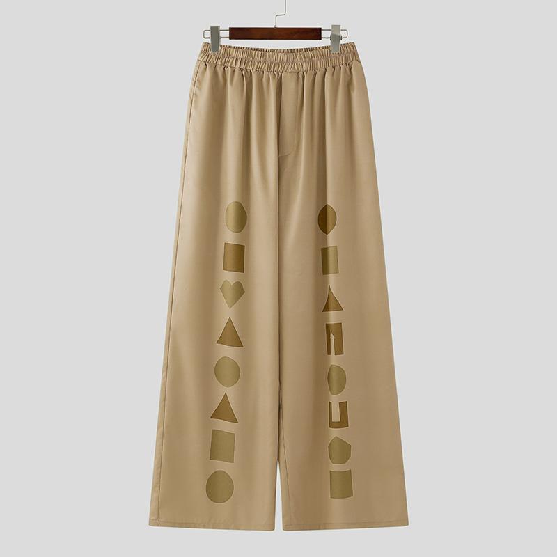 INCERUN Men Casual Loose Elastic Waist Print Long Wide Legs Pants Trousers