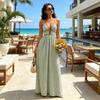 Maxi Abito Donna a Fascia Strisciato Senza Maniche Scollo a V Profondo Linea ad A Vestito Estivo da Spiaggia per Vacanze