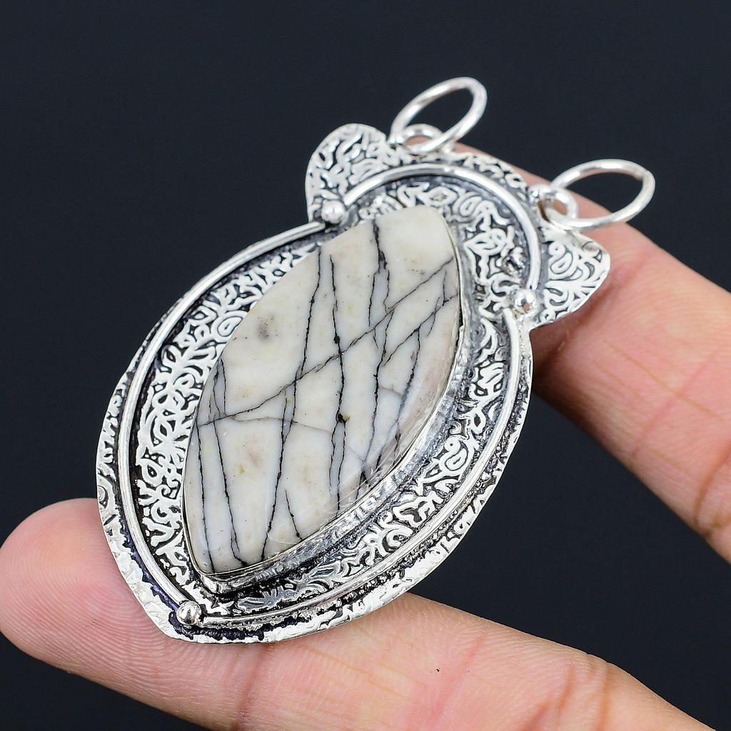 Daughters Day Deal 925 Silver Spider Web Jasper Gemstone Trendy Pendant Jewelry