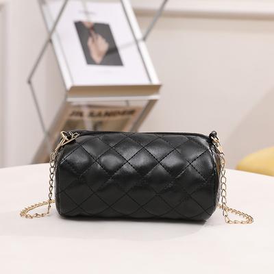 New Diamond Cylinder Bag Trendy Zipper Bag Chain Shoulder Messenger Bag Change Mobile Phone Bag
