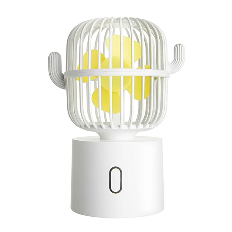 Small Desktop USB Desk Fan Cactus Mini Handheld Table Rechargeable 80 Degree Auto Rotation Portable Fans 3 Speeds Wind