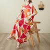 Summer New Cotton and Linen Literary and Retro Loose V-neck Large Size Casual Vacation Short-sleeved Dress Women's Clothing