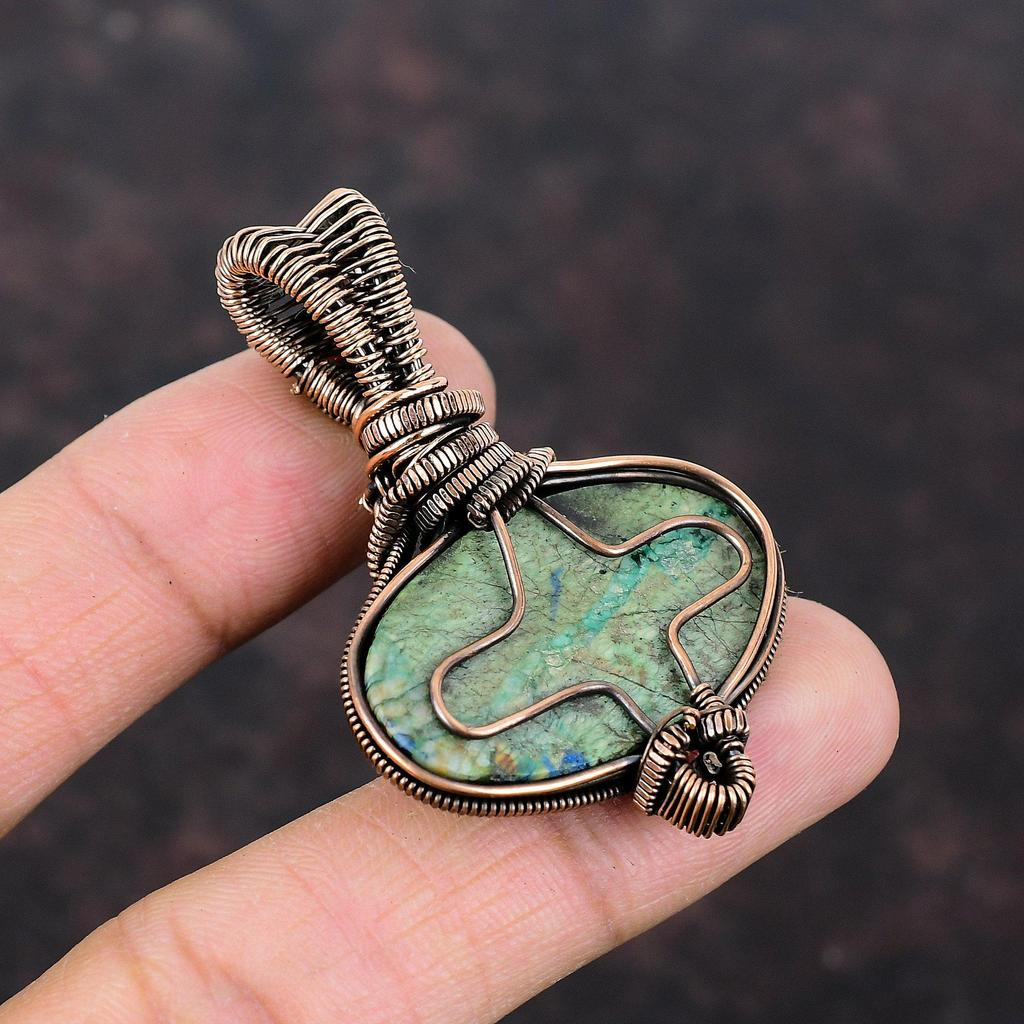 Azurit Malachit Anhänger Regenbogenmondstein Anhänger Kupferdraht gewickelter Anhänger Echter Edelstein Schmuck Geschenk für Frauen Handgefertigter Kupferschmuck