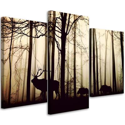 Three Piece Picture Canvas Print Forest Deer Animals Nature