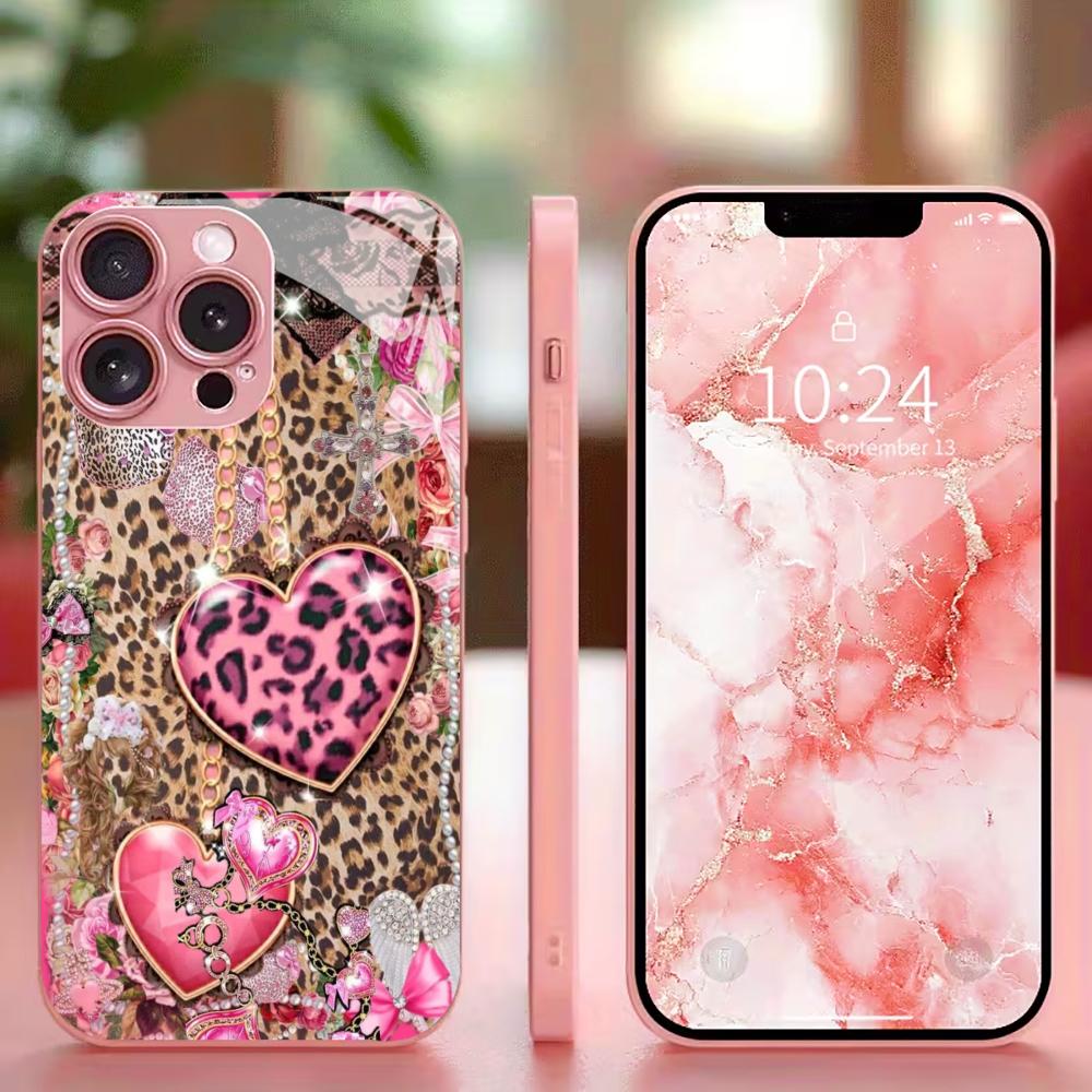 Leopard print heart shape Madam PhoneCase Glass PhoneCase for iPhone 17 16 15 14 13 12pm Pro Plus Dropresistant cellphone Female