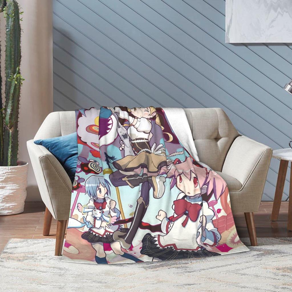 Funny Anime Puella Magi Madoka Magica Blanket Wool Vintage Breathable Throw Blankets for Bedspread Autumn/Winter