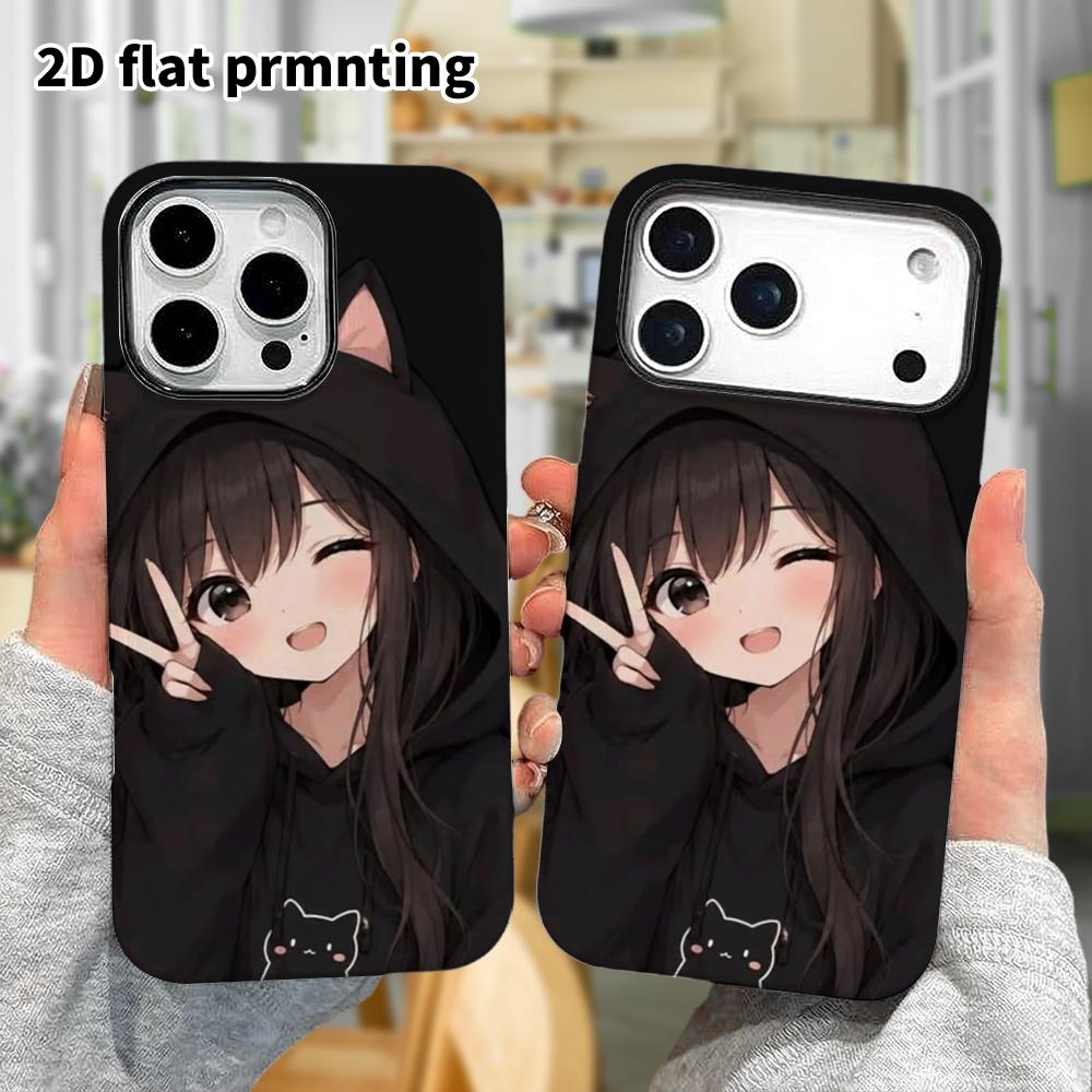 Phone case: 2D flat, suitable for iPhone 18 17 16 15 14 13 12 Pro, anime girl, perfect Christmas and Halloween holiday gift