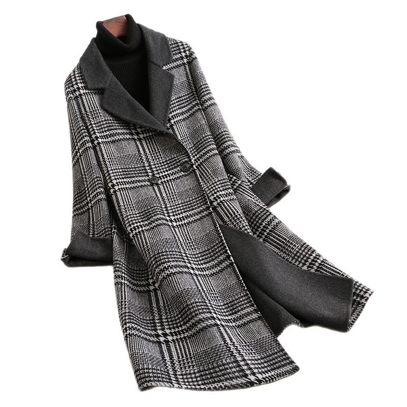 New Thousand Bird Plaid Woolen Coat Women's New Autumn Double-sided Wool Loose and Thin Casual Coat