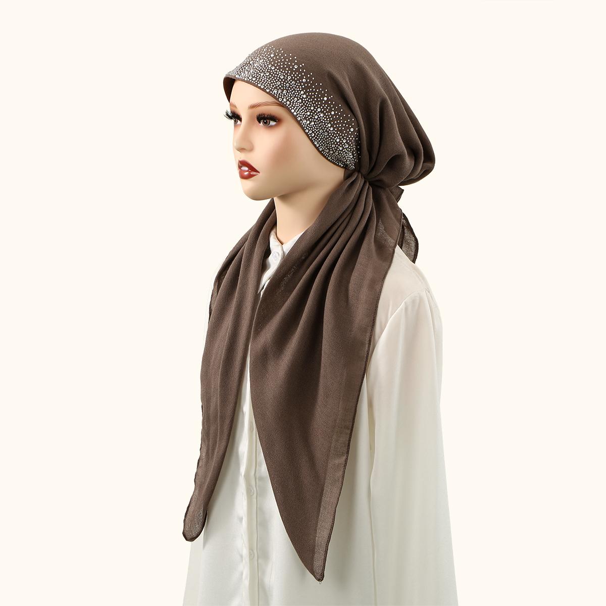 

Модная хлопковая эластичная повязка на голову с бриллиантами для женщин, стрейч-шаль, однотонная мусульманская шапка-хиджаб, женский мгновенный шарф, исламский тюрбан