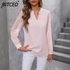 Damen Mode Lässige V-Ausschnitt Langarm Blusen & Hemden