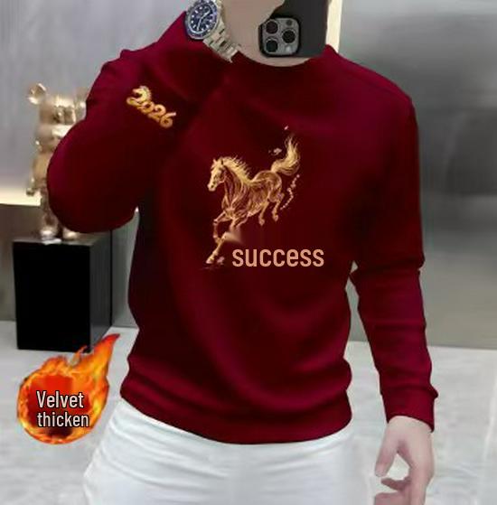 

2026 Lucky Year Men s Fleece-Lined Crew Neck Sweatshirt - Stylish Autumn/Winter Fit 5XL