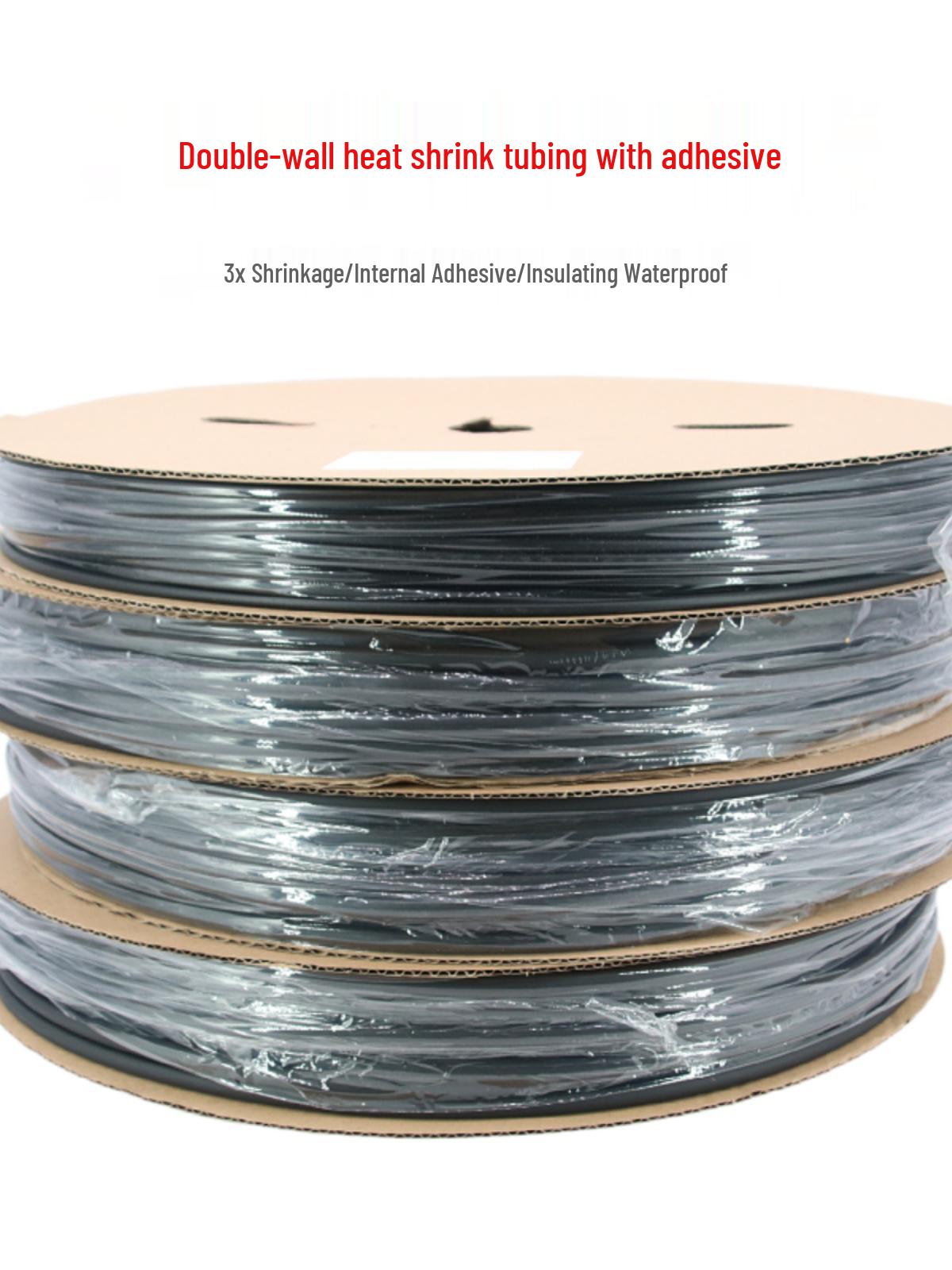 

Adhesive Double-Wall Heat Shrink Tubing, 3x Shrink, Insulated Black Sleeve, Thickened, No Print Black Φ4.8mm 100m (Thin)