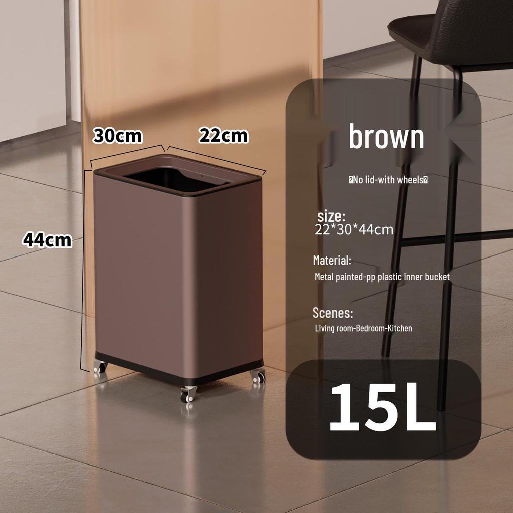 Einfacher Moderner Edelstahl-Mülleimer mit Rädern – Vertikaler Klappdeckel, Quadratisches Design für Küche & Wohnzimmer