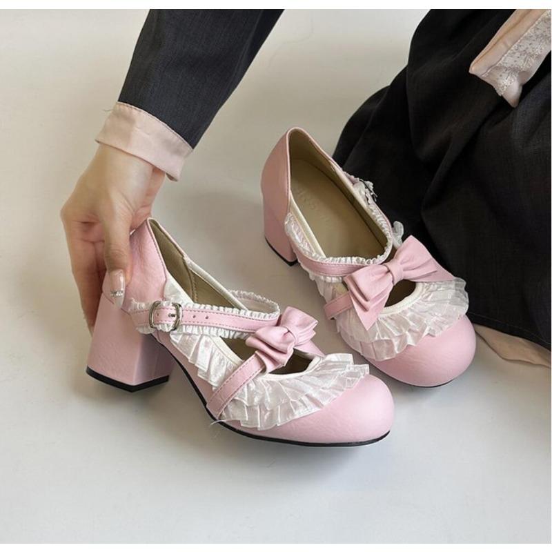 Sweet Design Girl Thick Heel Women JK Mary Jane Shoes Butterfly-knot Chunky Lolita Shoes Spring Women Elegant Party Dress Pumps