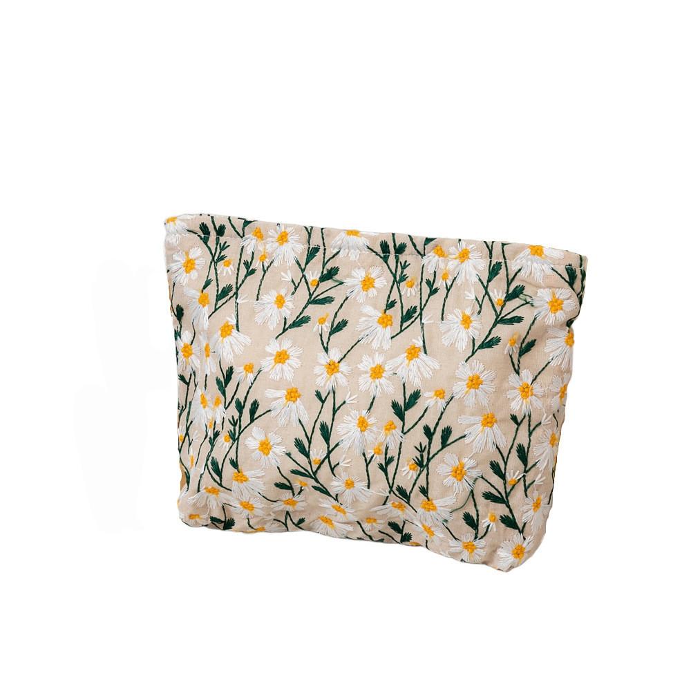 Canvas Embroidery Cosmetic Bag With Floral Pattern For Travel And Home Use