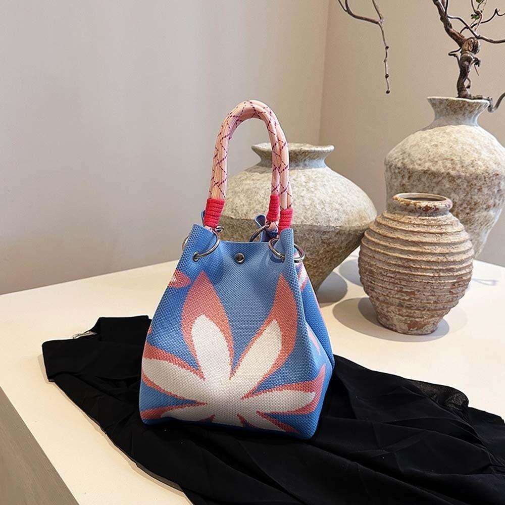

Stripe Women Knitted Handbag Sweet Floral Commuting Pouch High Quality Printed Small Bag Shopping Style 1