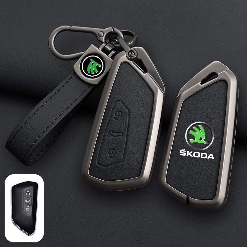 Leather Car Remote Key Case Full Cover Protector Holder Shell Fob For Skoda Superb A7 Kodiaq Octavia A7 A8 Keychain Accessories HJ1