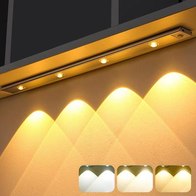 HAIKUSOUBI Motion Sensor Light, 60cm LED Indoor Bar Light, Light Sensor, USB Rechargeable, Three Color Temperature Settings (White, Daylight White,
