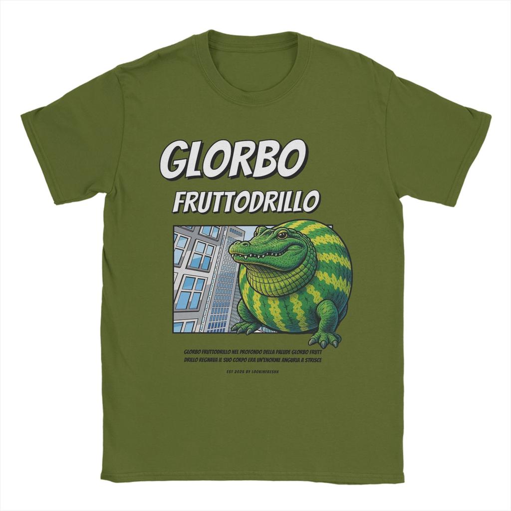 Glorbo Fruttodrillo 90er Comic-Stil Italienisches Brainrot T-Shirt für Herren Reines Baumwoll-T-Shirt Kurzarm-T-Shirt Erwachsenen-Oberteile