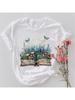 Casual Round Neck Wounisex's T-Shirt Mushroom Butterfly Printed Book Pattern Clothing Wounisex's Summer Short Sleeved White Fun Top
