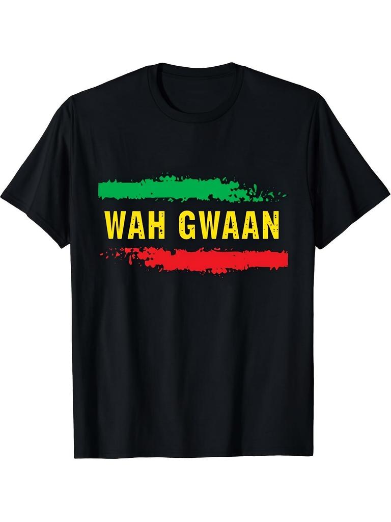 Men' Jamaican Patois WAH GWAAN Graphic T-Shirt - 100% Cotton Retro Streetwear Tee with Jamaican Ph