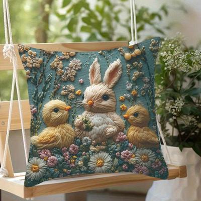 Påskharen Örngott Imitationsbroderi Lamm och Kyckling Tryck Örngott Bondgård Prydnadskuddfodral för Fester Vardagsrum Soffa Dekor