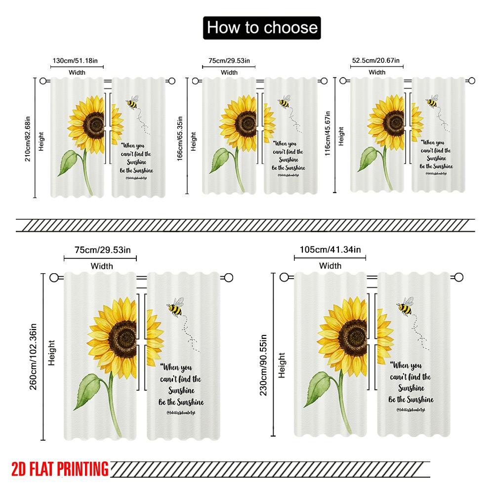 2pcs 2D Flat Printing Curtain Sunflower Bee Sunshine 0 100% Polyester Fabric Without Electricity Birthday Party for Entryway