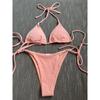 Sexy Brown Bikini 2026 Women Solid Red Halter Push Up Bra Tie Side Triangle Swimsuit Summer Bathing Suit Lace Up Micro Swimwear